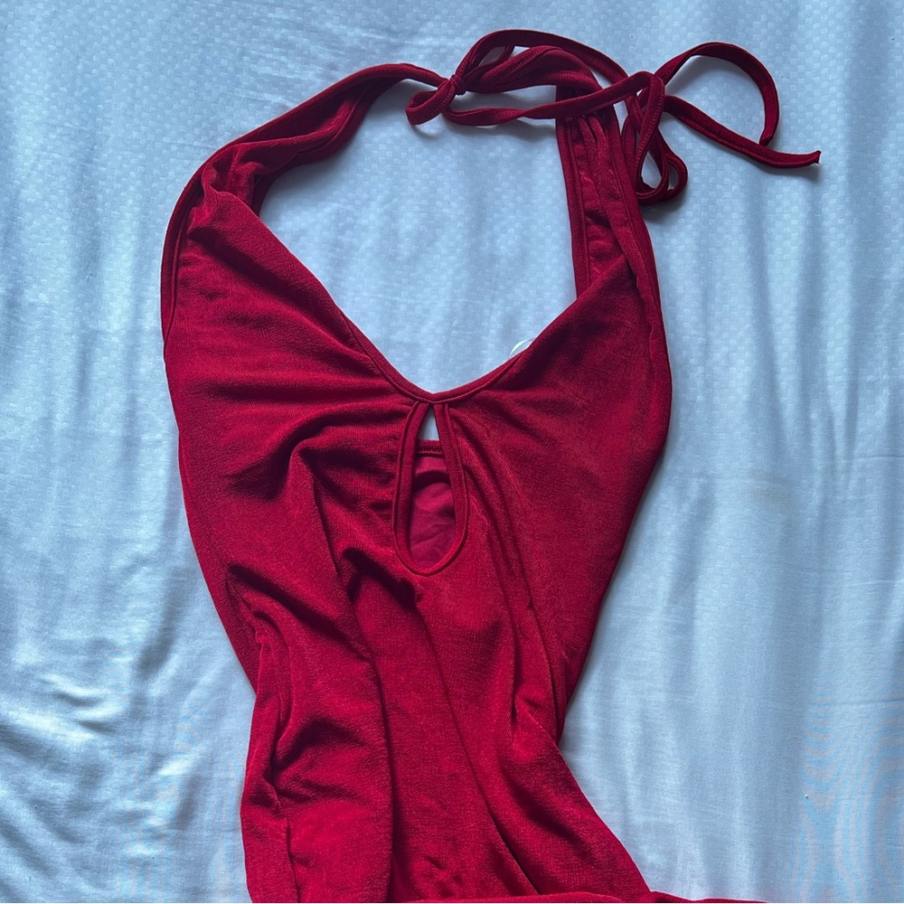 red midi dress